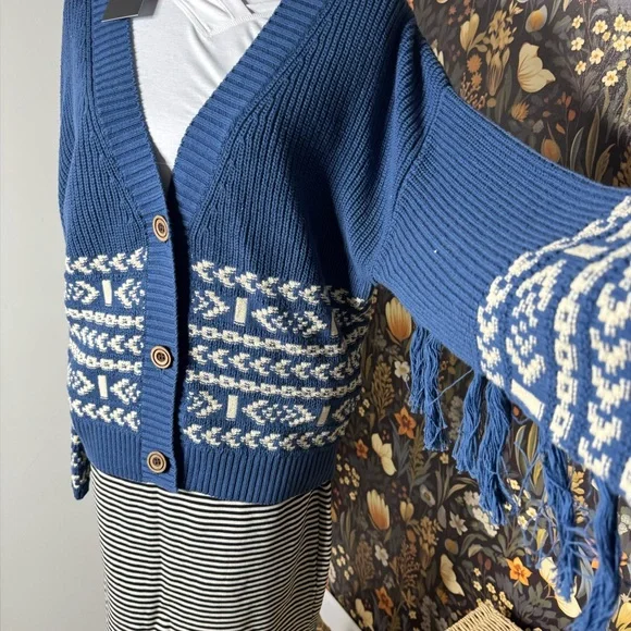 NWT Frye Aztec Blue and White Women's Cardigan Sweater Size Medium - Picture 3 of 11